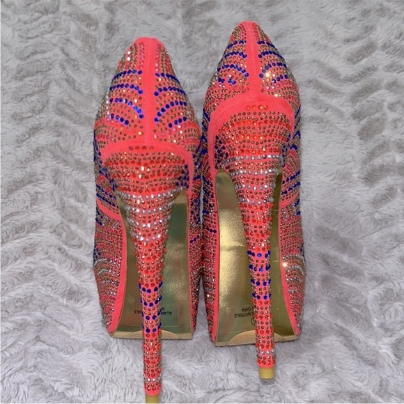 Luxury Pink Multi-Color Rhinestone Platform Stiletto Pumps Heels 7 Prom Wedding - Picture 6 of 11